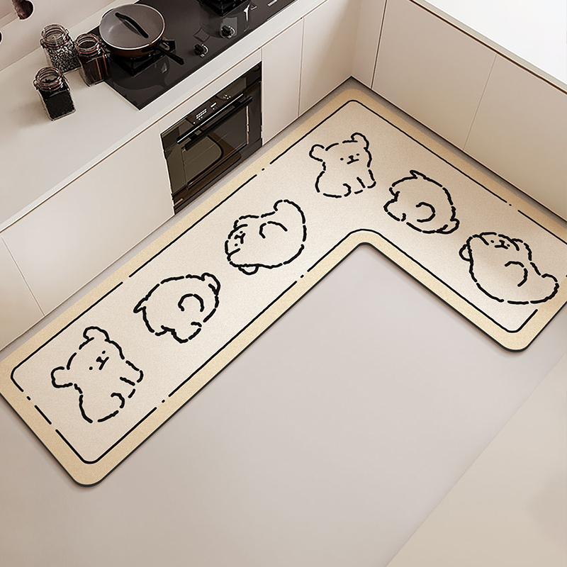 Commercial Kitchen Vinyl Flooring - L-shaped Kitchen Floor Mat Waterproof Non-slip