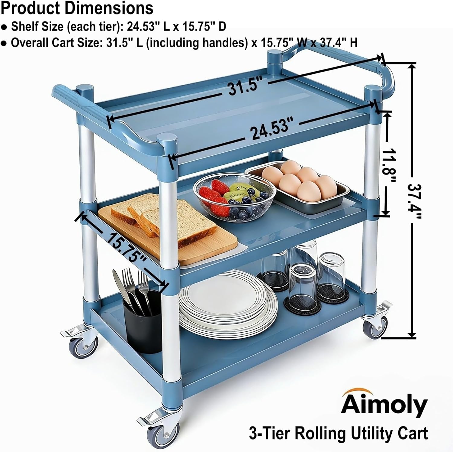 3 Tier Rolling Utility Cart On - Commercial Kitchen On Wheels 评论和价格