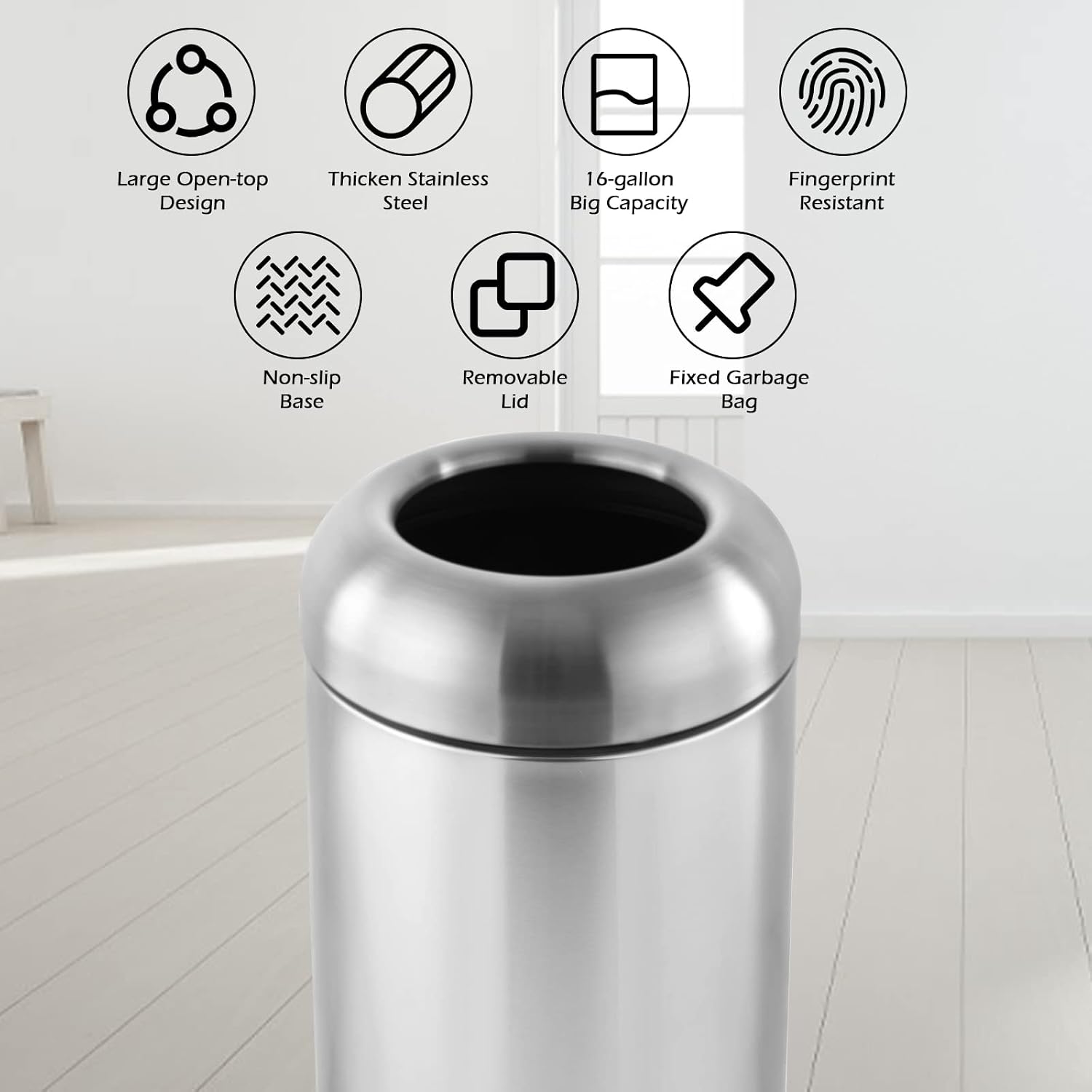 Large Stainless Steel Open‑Top - Commercial Kitchen Trash Can 评论和价格
