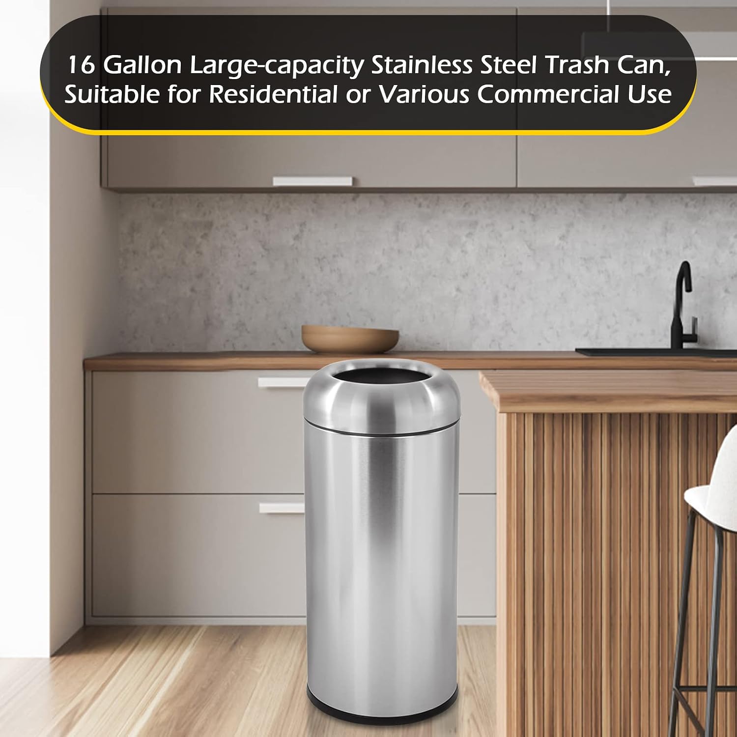 Large Stainless Steel Open‑Top - Commercial Kitchen Trash Can 评论和价格