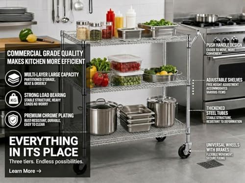 Heavy Duty 3 Tier Rolling Util - Commercial Kitchen On Wheels 评论和价格