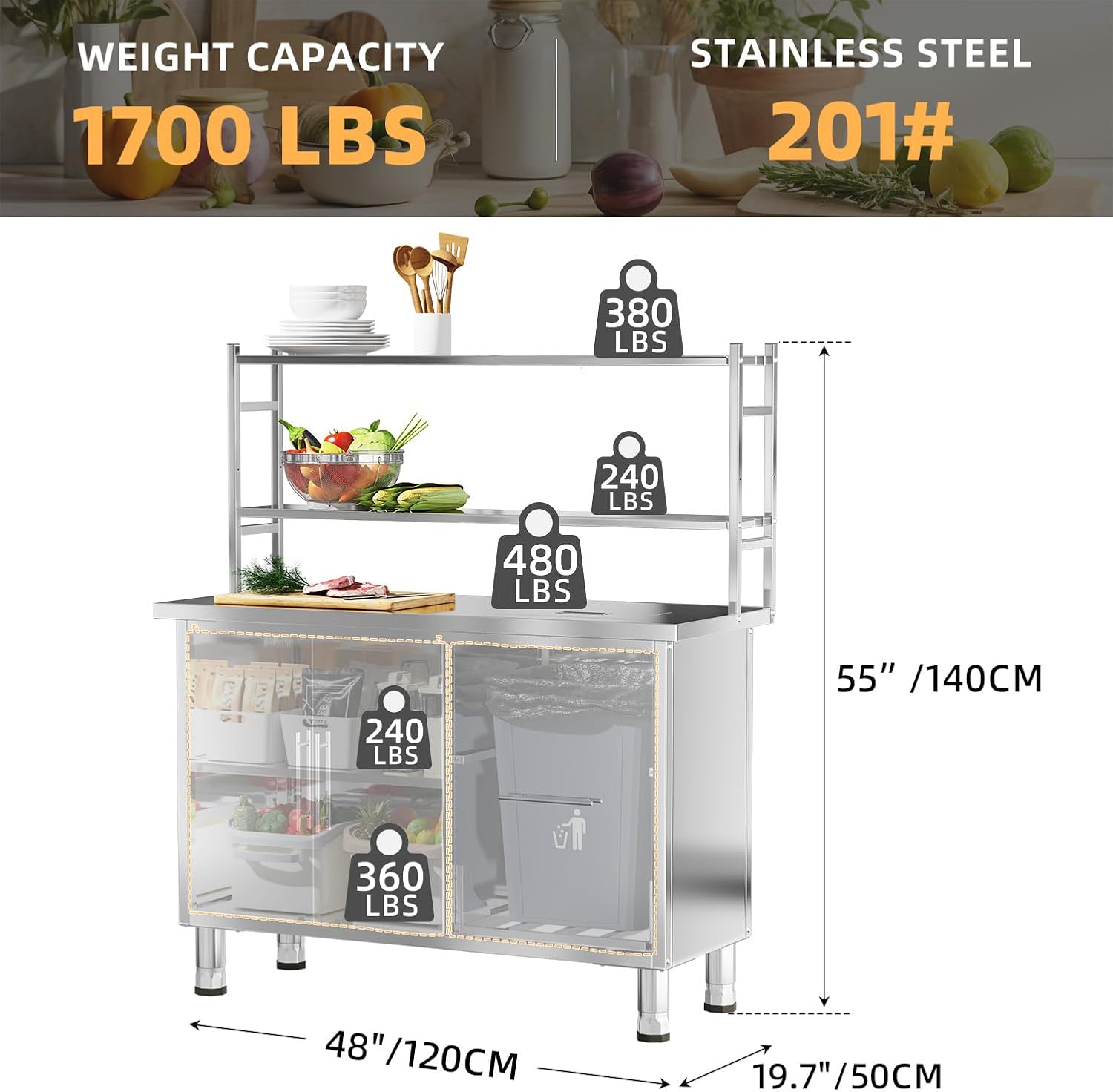 Stainless Steel Prep Table wit - Commercial Kitchen Prep Table 评论和价格