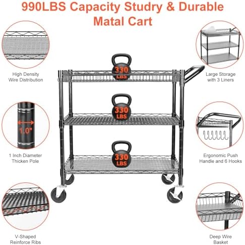 Heavy Duty Utility Cart, 990Lb - Commercial Kitchen On Wheels 评论和价格