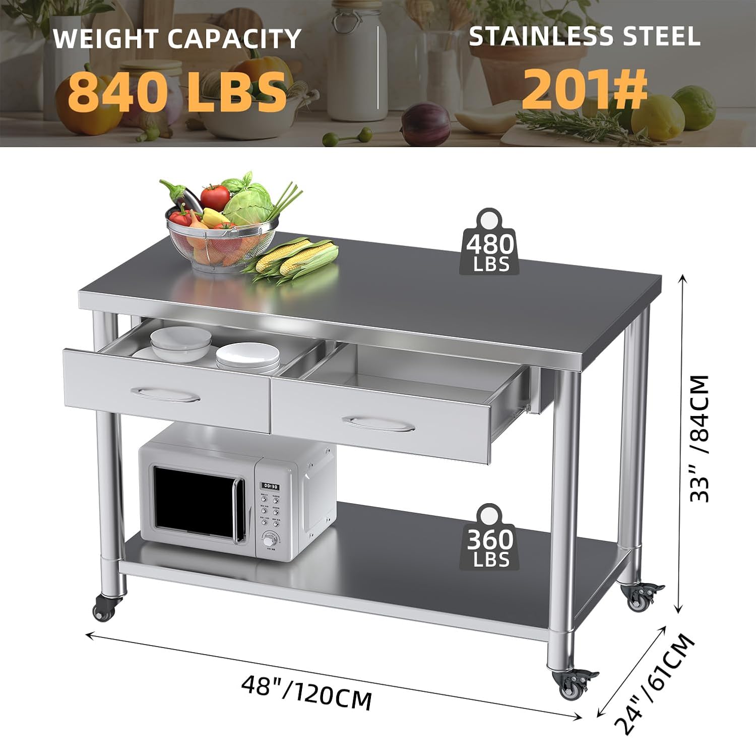 Stainless Steel Table with Dra - Commercial Kitchen Prep Table 评论和价格
