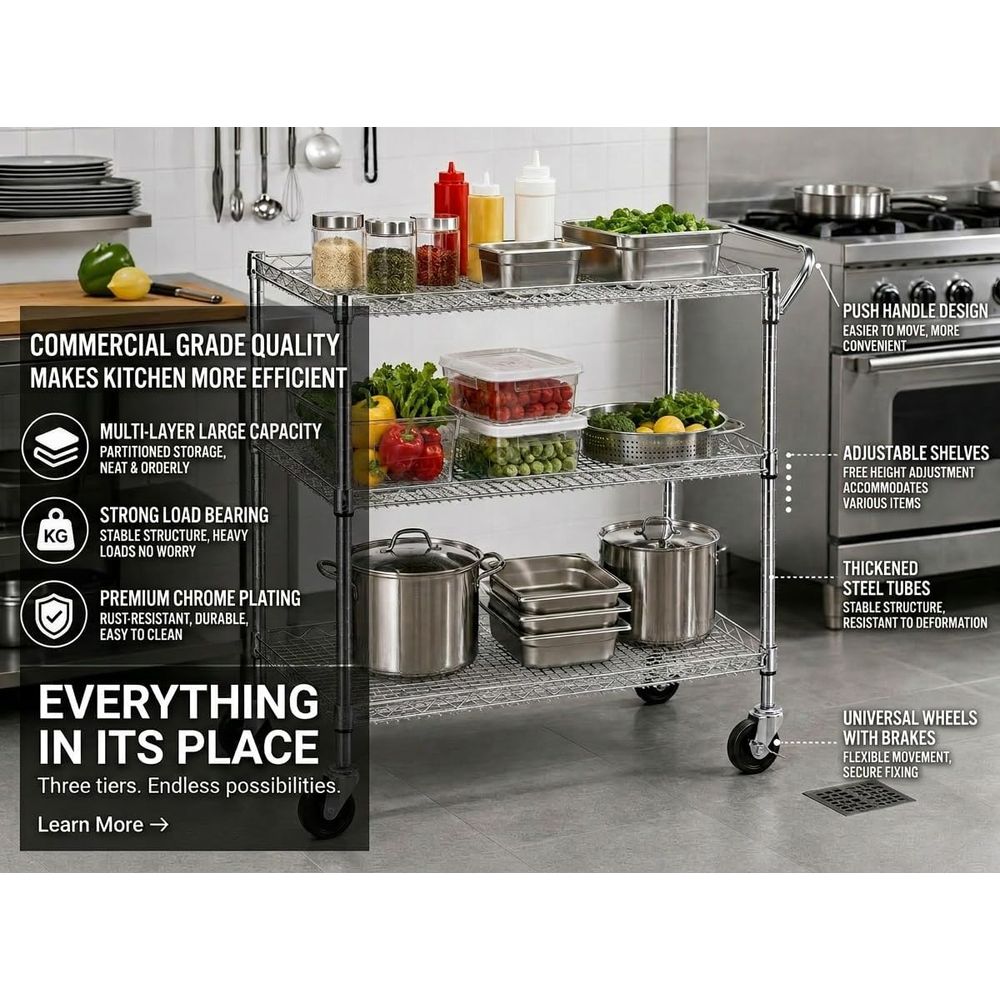 Heavy Duty 3 Tier Rolling Util - Commercial Kitchen On Wheels 评论和价格